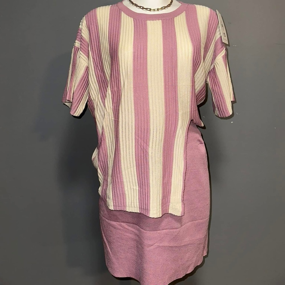 Striped Pink and Cream Knit top & skirt
